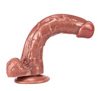 Consolador realista con ventosa fuerte, consoladores de silicona suaves de dos capas de 25 cm con testículos 3D y venas reales (4,8 cm de diámetro), juguete sexual réplica de pene real para mujeres(Br