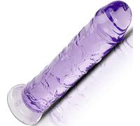 Consolador realista de cristal de gelatina violeta, consolador de jalea con ventosa fuerte, juguete sexual para mujeres D26-4