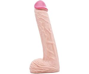 Consolador realista FAAK XXXL, Consolador insertable súper grande y grueso de 13,8 '' con testículos de succión, para los amantes de los juguetes sexuales grandes y los aventureros del sexo (Beige)
