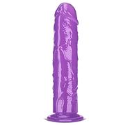 Consolador realista, pene enorme realista de silicona líquida con ventosa fuerte para jugar con manos libres, pene flexible con eje curvado y bolas para punto G vaginal y juego anal (morado, 8.3 pulgadas)