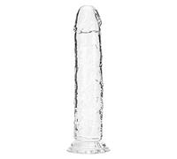 Consolador realista, pene enorme realista de silicona líquida con ventosa fuerte para jugar manos libres, pene flexible con eje curvado y bolas para punto G vaginal y juego anal (transparente, 6.3 pulgadas)