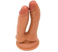 Consoladores realistas de doble cabeza (350 g Longitud: 7.08 pulgadas de diámetro: 1.18 pulgadas) Consoladores clásicos de doble cabeza Réplica de pene Ventosa súper fuerte con gel de sílice méd