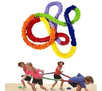 Consta de cuerda de tracción arcoíris, cuerda de agarre de mano, anillo | Equipo de ejercicio de equipo, accesorio de juego cooperativo elástico para escuela East South Running School Pe Class