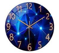Constantplanet Relojes de Pared Azules para decoración de Sala de Estar, Relojes de Cocina, Funciona con Pilas, Reloj de Pared Redondo de Cristal de 12 Pulgadas, silencioso, sin tictac
