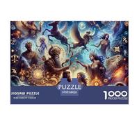 Constelación 1000 Piezas para Adultos Adultos 1000 Piezas Rompecabezas Juegos Los Doce Signos Zodiacales Gatos Coloridos Hermosa Vista Desde la Ventana- Rompecabezas Rompecabezas Desafiantes 38x26