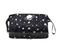 Constellations and Stars Planet Moon - Neceser de doble capa para mujeres y niñas, neceser de viaje para maquillaje, organizador práctico con compartimento para brochas, multicolor, 27x15x14