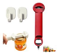 Constragratti Lid Opener, Multifunctional Magnetic Can Opener, Retractable Handy Bottle & Jar Easy Opener, Adjustable Stainless Steel Can Opener for Weak Hands, Arthritic Hands (red)