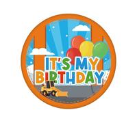 Construcción It’s My Birthday Pin, 5,8cm Colorido Feliz Cumpleaños Botón Insignia con Globo Excavadora Diseño Caricatura Tema Fiesta Favores para Niños Niñas Fiesta Decoración Suministros