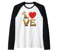 Construcción Valentine Amor deletreado con Camiones Excavadora Camiseta Manga Raglan
