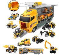 Construction Vehicles Kids Truck Toy Transport Diggers And Dumpers Car Set with 11 Little Cars And 1 Large Carrier Truck for Toddlers Kids Children Bo