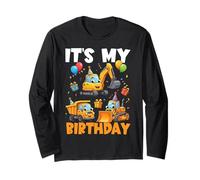 Construction Vehicles Kids Trucks and Diggers Birthday Manga Larga