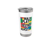 Construir Jugar Destruir Repetir Bloque Construyendo Ladrillos Constructor Niño Vaso térmico de acero inoxidable de doble pared