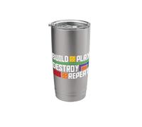 Construir Jugar Destruir Repetir Bloque Construyendo Ladrillos Constructor Niños Vaso térmico de acero inoxidable de doble pared