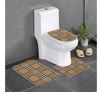Consulta el diseño Fashion Tweed Beige White and Grey para obtener estampados textiles de moda. Juego de alfombrillas de baño de franela Wrapp de 3 piezas: alfombra de baño, funda para asiento de i