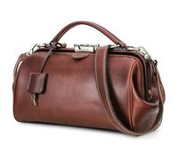 CONTACTS Bolso de mano de cuero de grano completo para mujer, bolso de mano con cerradura, bolso de hombro vintage, cartera con asa superior con cierre de metal y apertura de marco