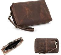 CONTACTS Bolso de mano de cuero genuino para hombre con correa de muñeca, cartera de pasaporte con cremallera y bolsillo con cremallera, bolsa de mano de gran capacidad para hombre vintage