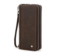 CONTACTS Bolso del Viaje del Negocio del Bolso de la Tarjeta de identificación del Embrague de la Cremallera de Cuero de los Hombres (Café2)