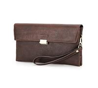 Contacts Bolso del Viaje del Negocio del Bolso de la Tarjeta de identificación del Embrague de la Cremallera de Cuero de los Hombres (Café)