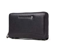 Contacts Bolso Largo del teléfono del Monedero de la Cremallera de la Cartera del Pasaporte de la Tarjeta de Cuero Real (Negro1)