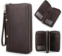 CONTACTS Bolso largo del teléfono del monedero de la cremallera de la cartera del pasaporte de la tarjeta de cuero real (Café-MC1027)
