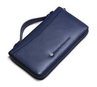 Contacts Bolso Largo del teléfono del Monedero de la Cremallera de la Cartera del Pasaporte de la Tarjeta de Cuero Real (Azul)
