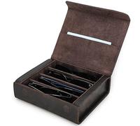 CONTACTS Caja de Almacenamiento de Gafas de Cuero para Hombres/Mujeres, 2/3/4/6/8 Soporte de Gafas de Sol Estuche de Viaje Organizador de Gafas con Forro de Microfibra y Ranura para Paño de Limpieza