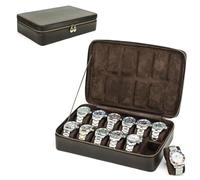 Contacts Caja de almacenamiento para reloj, piel de caballo loco, gran capacidad, protector de pantalla de reloj, organizador con cremallera, organizador de bolsa coleccionista (café oscuro, 12