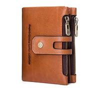 Contacts Cartera Bifold de cuero genuino para hombre con doble cremallera monedero, Marrón-S, talla única, pliegues