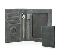 CONTACTS Cartera de cuero de grano completo para pasaporte Airtag, bloqueo RFID, hecha a mano, Gris, 5.51"L x 4.13"W x 0.39"D, Liso: clásico