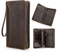 CONTACTS Cartera de viaje de cuero de grano completo para hombre, gran capacidad, cartera RFID para 6 pasaportes, 8 tarjetas, AirTag, bolso con correa de mano