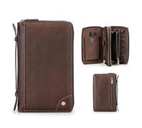 CONTACTS Cartera de Viaje de Cuero para Hombre, 2 Cremalleras, Gran Capacidad, para Pasaporte, Tarjeta de Visita, Organizador de Mano con Correa