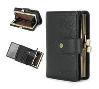 Contacts Cartera para mujer con cierre de beso RFID 11 ranuras para tarjetas de cuero plegable con ventana de identificación, Black, S, Casual