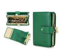 Contacts Cartera para mujer con cierre de beso RFID 11 ranuras para tarjetas de cuero plegable con ventana de identificación, Fruta Verde, S, Casual