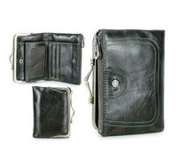 Contacts Cartera RFID para mujer con cierre de beso, monedero plegable compacto de piel auténtica con bolsillo con cremallera, vintage, tarjetero pequeño con ventana de identificación, verde oscuro