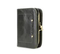 CONTACTS Cartera RFID para mujer con Kiss Lock, cuero auténtico multifuncional Bifold con bolsillo con cremallera estilo vintage, tarjetero Pequeña cartera con ventana para identificación, verde, 9 cm