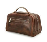 Contacts Crazy Horse - Neceser de viaje de piel de vaca con doble cremallera, marrón oscuro