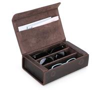 Contacts Estuche de cuero para gafas de hombre/mujer, porta gafas de sol 2/4, estuche de viaje para gafas con forro de microfibra y ranura para paño de limpieza, Talla única