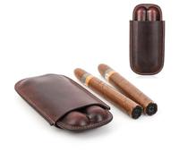 CONTACT'S FAMILY Estuche de cuero para puros con capacidad para 2 tubos, humidificador de viaje para hombres (café)