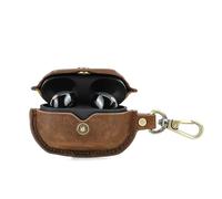 CONTACT'S FAMILY Funda de Piel Auténtica para Sony WF-1000XM5, Compatible con Auriculares WF 1000XM5, con Gancho para Llave (Café)