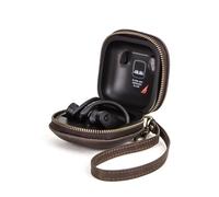 CONTACT'S FAMILY Funda protectora para Beats Powerbeats Pro, funda portátil de piel auténtica compatible con Beats Powerbeats Pro con correa de muñeca y gancho para llaves (café)