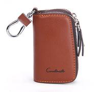 Contacts Funda de Cuero para Llaves de Coche Llavero Bolsa Unisex Grande 2 Cremalleras Cartera de Cuero Funda Llave de Coche, marrón, Taille unique