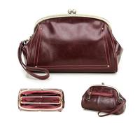 Contacts Kiss Lock Bolso de mano para mujer, de piel auténtica, con cierre de beso, cartera de muñeca Vitange, Rojo vino