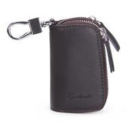 CONTACTS Llavero de cuero unisex grande con 2 cremalleras, en cuero, en monedero, para llaves del coche, Talla única