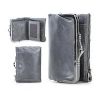 CONTACTS Monedero RFID para mujer con cierre de beso, piel auténtica, multifunción, monedero bifold con bolsillo con cremallera, vintage, soporte para tarjetas de crédito, pequeño embrague con ventana