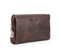 Contacts Organizador de tarjetas de identificación de piel auténtica para hombre, gran capacidad con bloqueo antirrobo, cartera para pasaporte de viaje, soporte para teléfono, bolsa de mano con correa