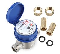 Contador de Agua Fría, 1/2 Pulgada, Medidor de Flujo con Puntero y Pantalla Digital, Incluye Accesorios de Montaje, para Jardín y Casa