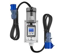 Contador de energía digital móvil 230 VAC 16 A para enchufe, contador intermedio de corriente con carcasa contador de corriente IP67, enchufe CEE 3 polos 16 A sobre conector CEE 16 A Home Energy