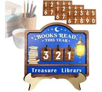 Contador de lectura de libros, de mesa de desafío de lectura de madera, con matrículas intercambiables, patrón de linterna, contador de lectura de este año, para sujetalibros, biblioteca