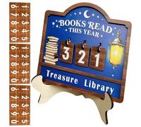 Contador de lectura - Reto de lectura decorativo de madera | con placas numéricas intercambiables y patrón de farolillo como marcador anual | para biblioteca, club de lectura, hogar, oficina, estudio