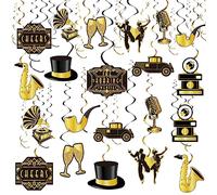 Containlol 30 Piezas de Decoraciones de Fiesta de remolinos de los años 20, Color Negro y Dorado para Fiesta de cumpleaños, decoración de serpentinas Colgantes para Aniversario, Fiesta de cumpleaños,